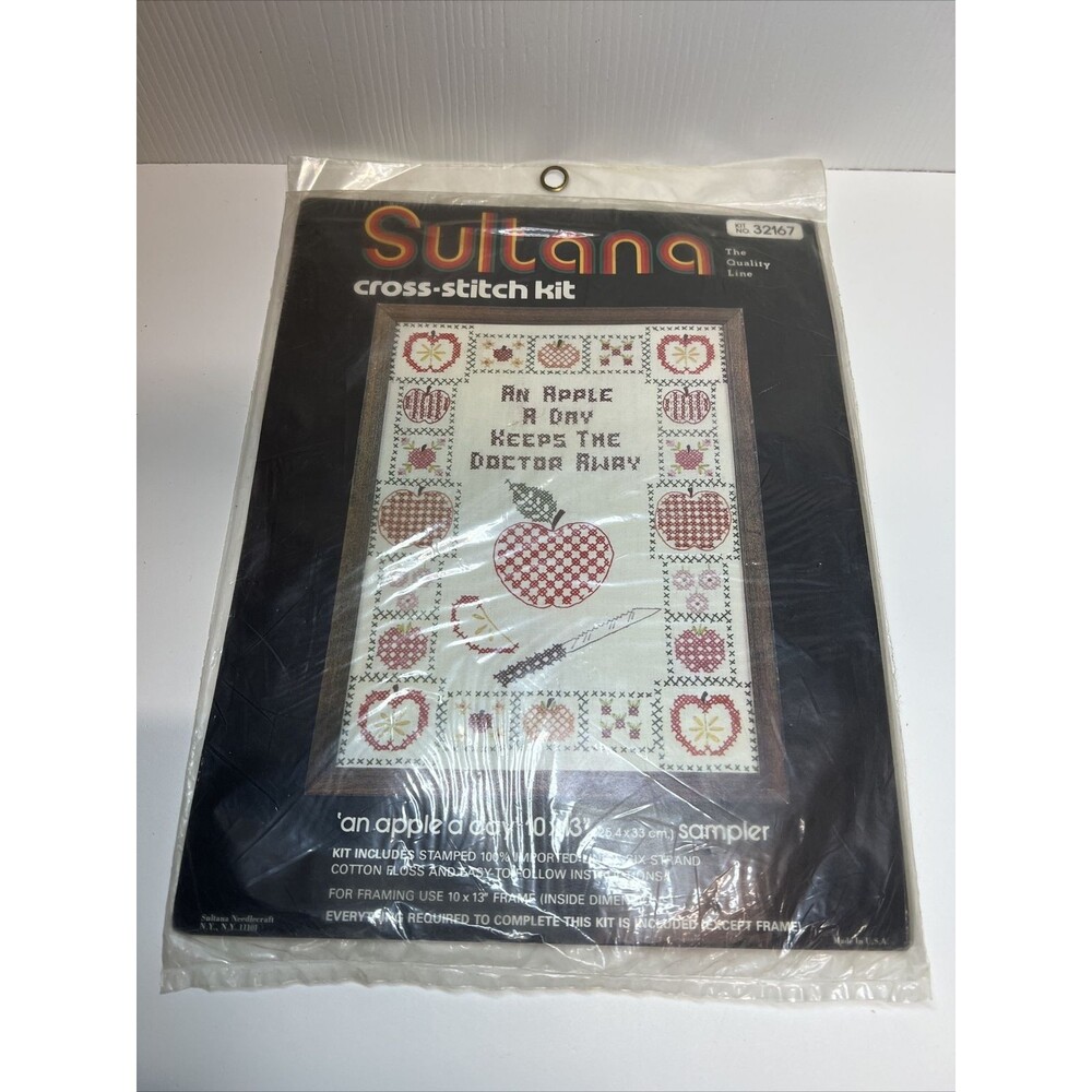 Sultana︱Cross-Stitch Kit︱32167︱ An Apple a Day︱10x13︱Sampler︱NIP︱Linen︱